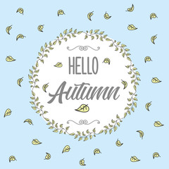 Cute background with flourish frame and lettering- hello autumn