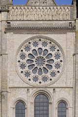 Obraz premium The great rose window of the cathedral Notre-Dame of Chartres, a commune and capital of the Eure-et-Loir department in region Centre-Val de Loire in France