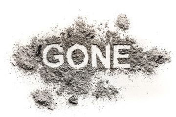 Gone word drawing in ash or dust as lost, disappear