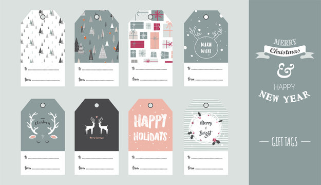 Christmas gift tag set in retro style . vector illustration