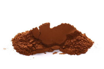 pile cocoa powder isolated on white background