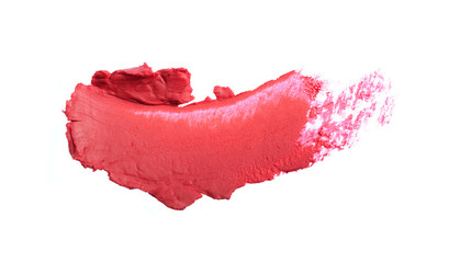Red lipstick stroke for makeup as sample of cosmetic product