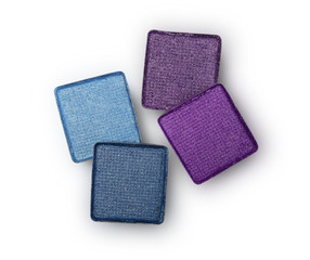 Blue and purple shiny eyeshadow for makeup as sample of cosmetic product