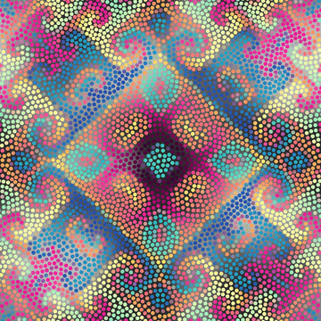 Irregular dots pattern. Seamless background. Mosaic art tile of small dots. Random circles.