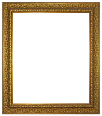 Gold wooden frame for painting or picture isolated on white background