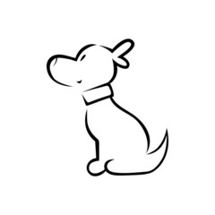 Cute cartoon puppy with a collar silhouette