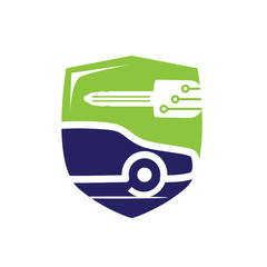 vehicle locksmith with a shield, bold car with a car key and shield, car with a key illustration, key with circuit lines, mobile locksmith illustration, symbol design, isolated on white background