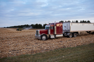 Semi and trailer waiting to transport crops