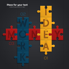 Idea and work is equal to financial success. Illustration of puzzle pieces. Vector.