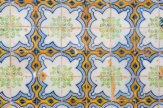 Typical traditional ceramic tiles "azulejos" from the Algarve