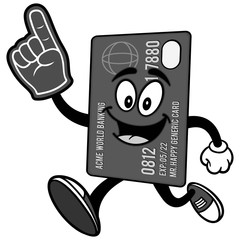 Credit Card Running with Foam Finger Illustration