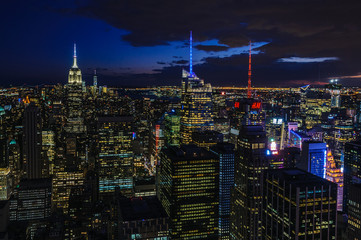 The skyline at night, Top of the Rock in NYC, USA