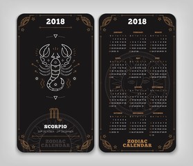 Scorpio 2018 year zodiac calendar pocket size vertical layout Double side black color design style vector concept illustration
