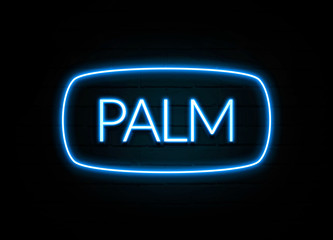 Palm  - colorful Neon Sign on brickwall
