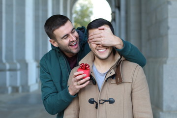 Lovely same sex couple sharing affection 