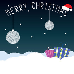 Fototapeta na wymiar Merry Christmas illustration. Snow, gift and holiday