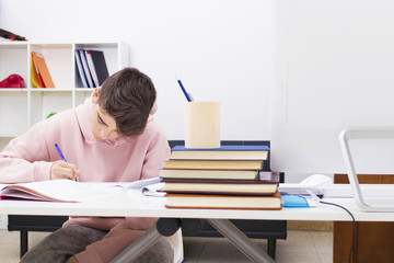 child studying at home or school desk