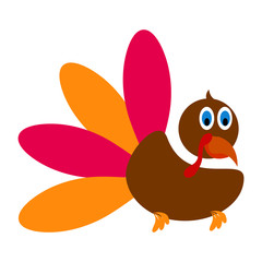 Turkey isolated on white background, Thanksgiving day, Vector illustration