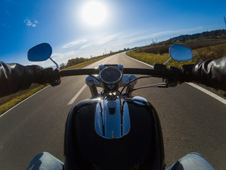 First person photo of countryside motorcycle adventure