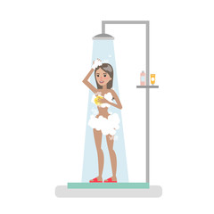 Woman washing in shower.