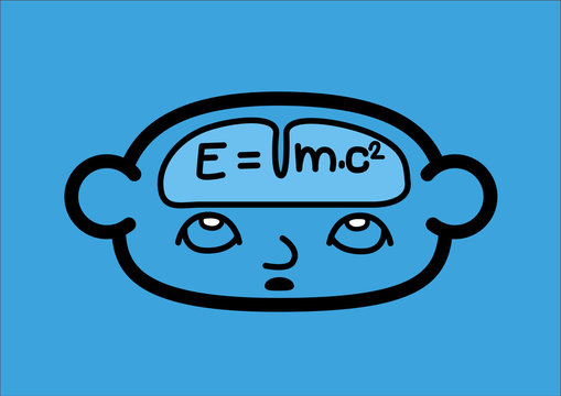 A head and a brain icon showing the formula of relativity. Vector Illustration