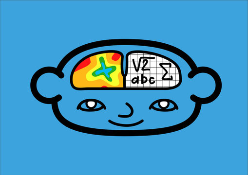 A head icon representing the two brain hemispheres. Vector illustration