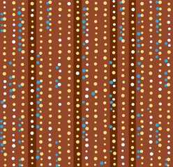 Colored dots, lights, seamless background, abstract, brown, vector. White, yellow and blue dots on a brown field. Abstract color pattern. 