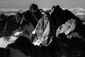 Black and white mountain peaks at sunrise in Canada