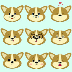 Dog Corgi smiley, a set of different emotions.