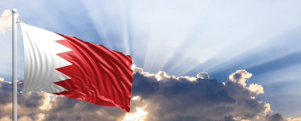 Bahrain flag on blue sky. 3d illustration
