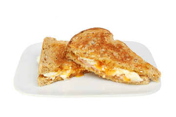 Toasted ham and egg sandwich