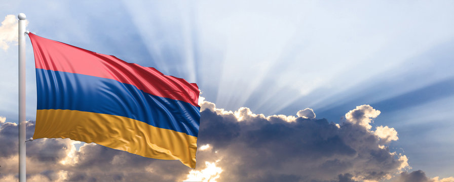 Armenia flag on blue sky. 3d illustration