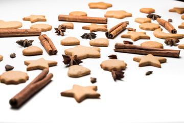 Gingerbread cookies on white background. Christmas concept. photo