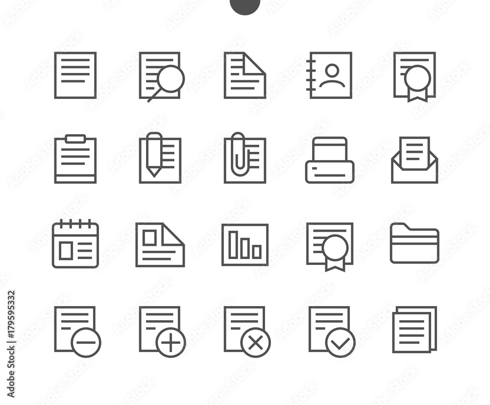Poster documents pixel outlined perfect well-crafted vector thin line icons 48x48 ready for 24x24 grid for 