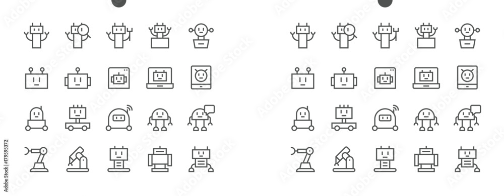 Poster robots pixel perfect well-crafted vector thin line icons 48x48 ready for 24x24 grid for web graphics