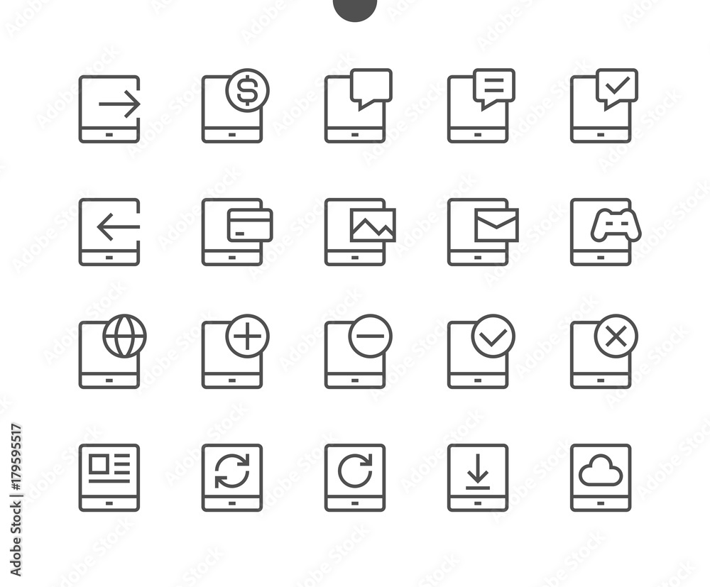 Poster tablet ui pixel perfect well-crafted vector thin line icons 48x48 ready for 24x24 grid for web graph