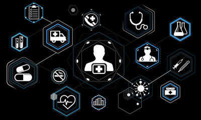 Modern medical interface with icons 3D rendering