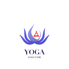 Yoga pose with lotus flower on the background logo, icon abstract design vector illustration template