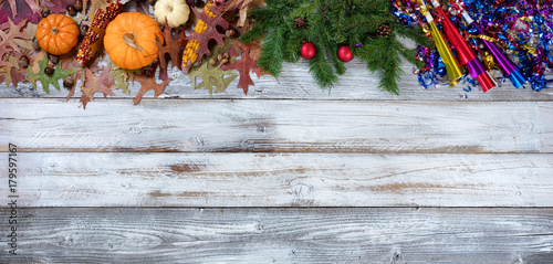 Yearend seasonal holidays on rustic white wood