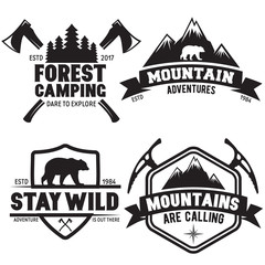 Set of outdoor wild life related labels badges emblems and design elements for t-shirt, posters, prints. Vintage typography compositions.