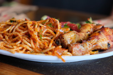 Spaghetti Pasta With Chicken Meal