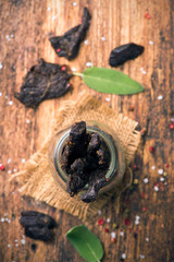Beef Jerky on wooden background