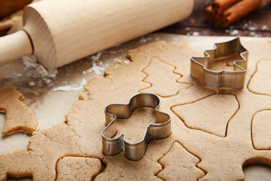 Baking christmas cookies on brown paper