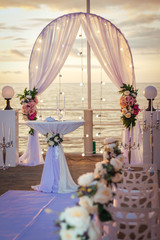 Wedding decoration on sunset.