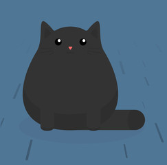 Cute sitting cat. White cat with stains. Flat vector illustration