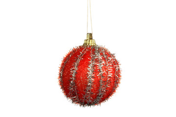 Red and Yellow Christmas Tree Ornament, ball, decorations. Isolated white background.