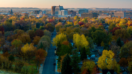 Boise autumn skyline in the first light of morning