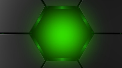 metal hexagon background tunnel hole with green. 3d render