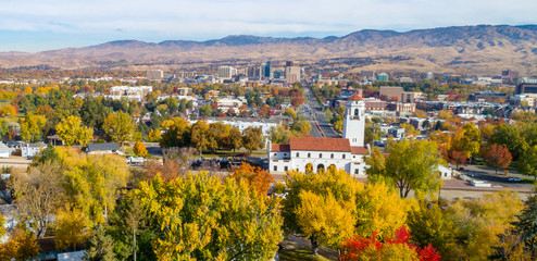 View of downtoan Boise and train depot in the fall