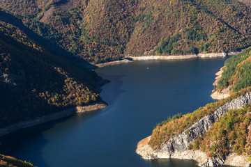 Obraz na płótnie Canvas Autumn Panorama of Tsankov kamak Reservoir, Smolyan Region, Bulgaria